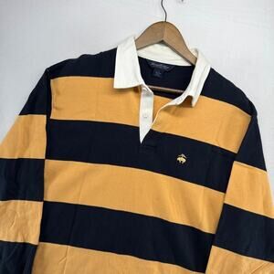 Vintage Brooks Brothers Rugby Shirt men's Large Yellow Blue Navy Preppy Logo y2k